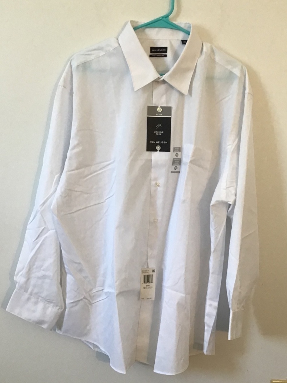 Mens Van Heusen White Fitted Button Up Shirt 18 1/2, 32/33, 2XL